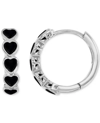 Macy's Black Spinel Heart Small Hoop Earrings (2 Ct. T.w.) In Sterling Silver, 0.55"