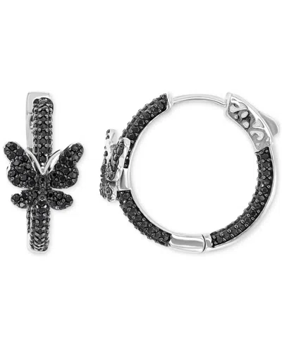 Macy's Black Spinel Hoop Earrings (1.625 Ct.t.w.) In Sterling Silver In Gray