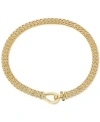 Macy's Black Spinel Horseshoe Clasp Panther 17" Collar Necklace In 14k Gold-plated Sterling Silver In Gold Over Silver