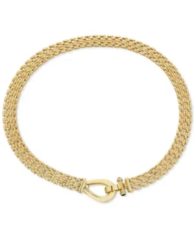 Macy's Black Spinel Horseshoe Clasp Panther 17" Collar Necklace In 14k Gold-plated Sterling Silver In Gold Over Silver