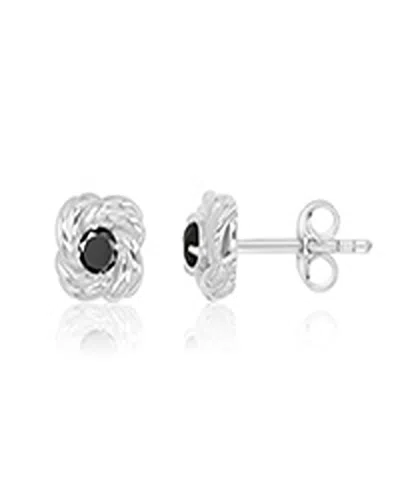 Macy's Black Spinel Love Knot Stud Earrings In Rhodium Over Sterling Silver In Metallic