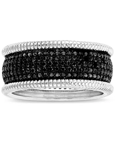 Macy's Black Spinel Multirow Cluster Ring (1-7/8 Ct. T.w.) In Sterling Silver