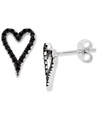 Macy's Black Spinel Open Heart Stud Earrings (1/3 Ct. T.w.) In Sterling Silver