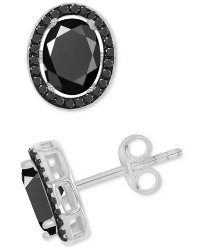 Macy's Black Spinel Oval Halo Stud Earrings (3-3/8 Ct. T.w.) In Sterling Silver