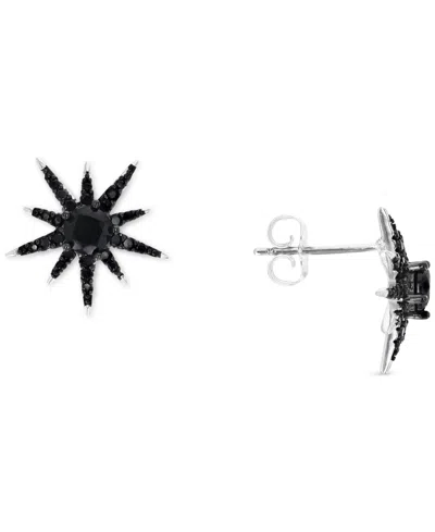 Macy's Black Spinel Starburst Stud Earrings (1-1/3 Ct. T.w.) In Sterling Silver