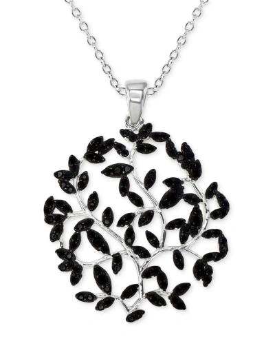 Macy's Black Spinel Vine-inspired 18" Pendant Necklace (7/8 Ct. T.w.) In Sterling Silver