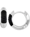 MACY'S BLACK SPINEL WIDE WIDTH SMALL HUGGIE HOOP EARRINGS (1/2 CT. T.W.) IN STERLING SILVER, 0.55"