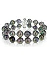Macy's Black Tahitian Cultured Pearl (8-10 Mm) Double-row Bracelet In Sterling Silver In Sterling Silver