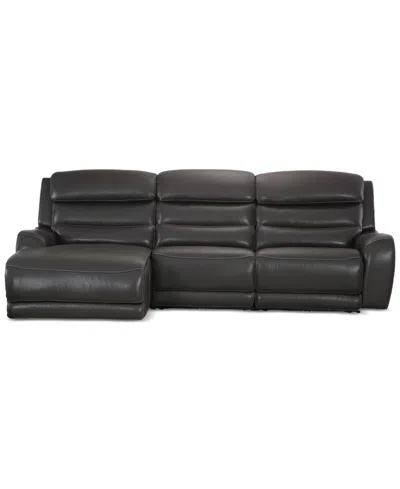 Macy's Blairesville 3-pc. Leather Sofa & Chaise With 2 Power Motion Chairs In Charcoal