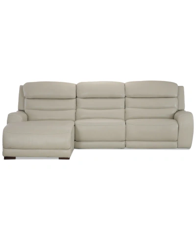 Macy's Blairesville 3-pc. Leather Sofa & Chaise With 2 Power Motion Chairs In Ivory