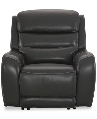 Macy's Blairesville 40" Leather Dual Motion Power Recliner Chair In Charcoal