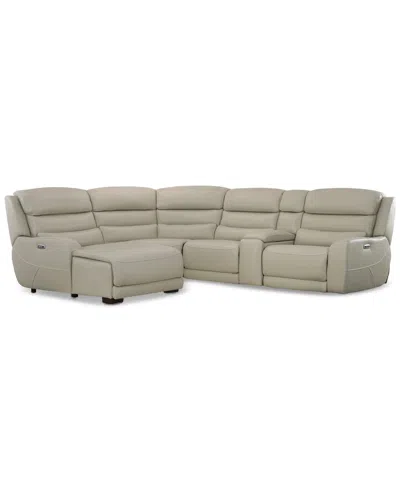 Macy's Blairesville 5-pc. Leather Sectional & Chaise With 3 Power Motion Chairs & 1 Console In Ivory