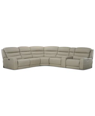 Macy's Blairesville 6-pc. Leather L Sectional With 2 Power Motion Chairs & 1 Console In Gray