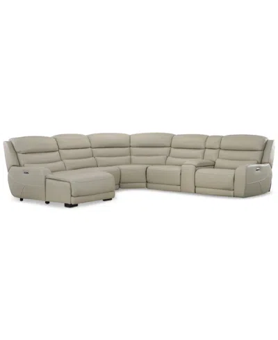 Macy's Blairesville 6-pc. Leather Sectional & Chaise With 3 Power Motion Chairs & 1 Console In Charcoal