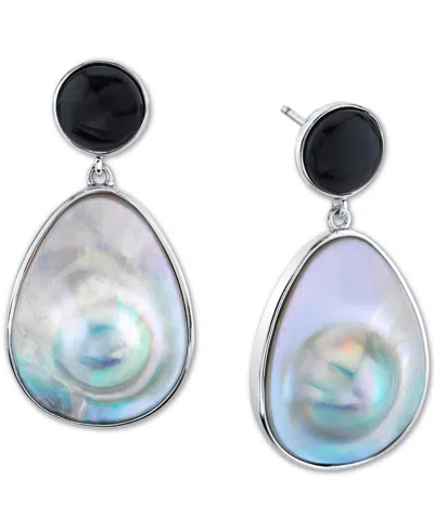 Macy's Blister Shell & Black Agate Drop Earrings In Sterling Silver