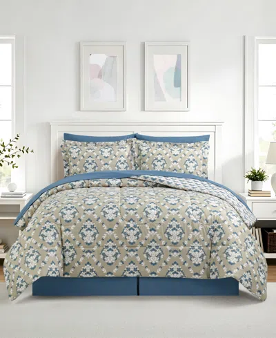 Macy's Blockprint Trellis Reversible Microfiber 8-piece Comforter Set In Taupe