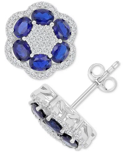 Macy's Blue (2.4 Ct. T.w.) And White (0.5 Ct. T.w.) Sapphire Stud Earrings In Sterling Silver
