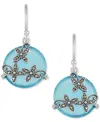 Macy's Blue Agate & Marcasite Flower Disc Drop Earrings In Sterling Silver In Blue Agate