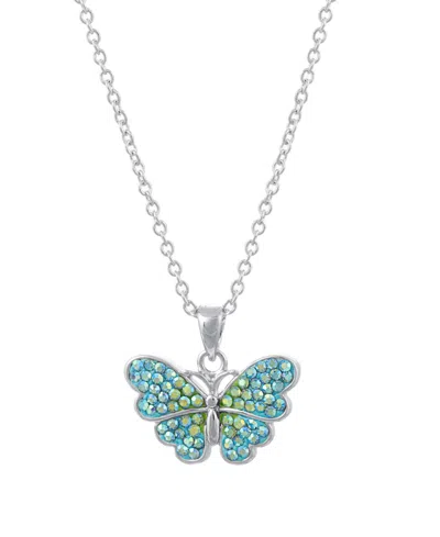 Macy's Blue And Green Crystal Butterfly Necklace (59/100 Ct. T.w.) In Fine Silver Plated Brass