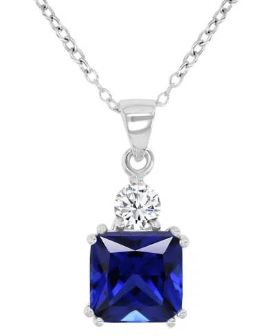 Macy's Blue & White Cubic Zirconia 18" Pendant Necklace In Sterling Silver In Metallic