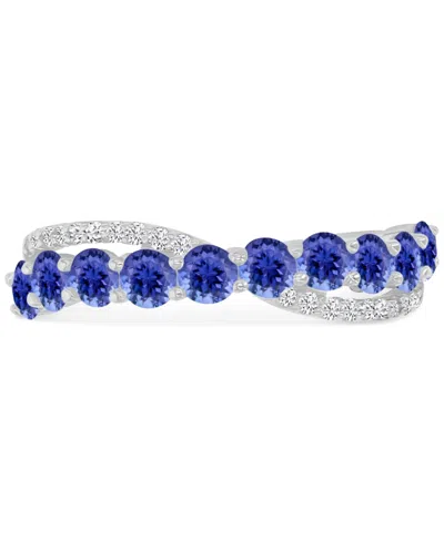 Macy's Blue & White Cubic Zirconia Crossover Statement Ring In Sterling Silver In Dark Blue