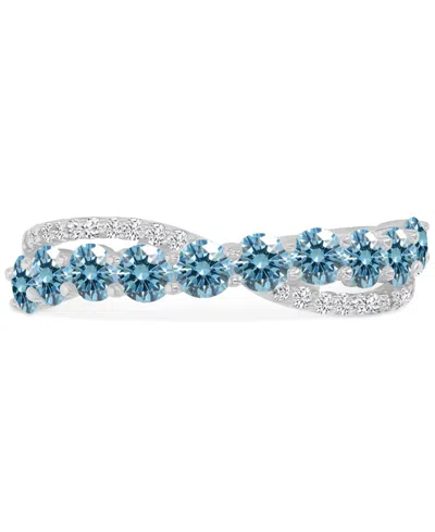 Macy's Blue & White Cubic Zirconia Crossover Statement Ring In Sterling Silver In Light Blue