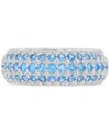 Macy's Blue & White Cubic Zirconia Multirow Wide Width Band In Sterling Silver In Rhodium