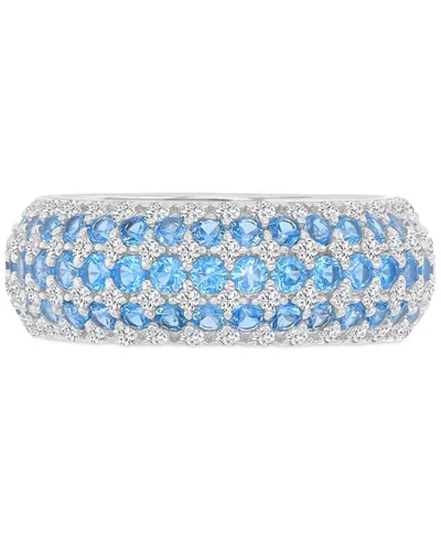 Macy's Blue & White Cubic Zirconia Multirow Wide Width Band In Sterling Silver In Rhodium