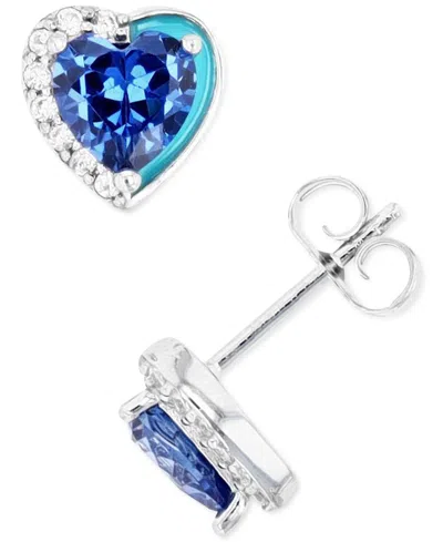 Macy's Blue And White Cubic Zirconia Stud Earrings In Sterling Silver
