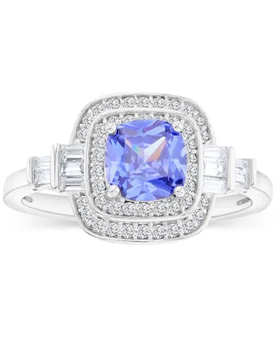 Macy's Blue & White Double Halo Mixed Cut Statement Ring In Sterling Silver