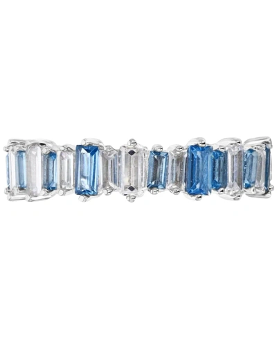 Macy's Blue Cubic Zirconia Baguette Eternity Band In Sterling Silver In Blue  White