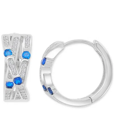 Macy's Blue Cubic Zirconia Pave Three-row Overlapped Huggie Earrings In Sterling Silver