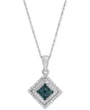 Macy's Blue Diamond (1/5 Ct. T.w.) & White Diamond (1/3 Ct. T.w.) 18" Pendant Necklace In 10k White Gold In White Gold