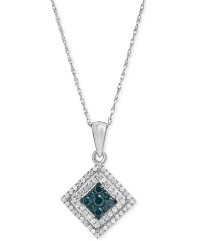 Macy's Blue Diamond (1/5 Ct. T.w.) & White Diamond (1/3 Ct. T.w.) 18" Pendant Necklace In 10k White Gold