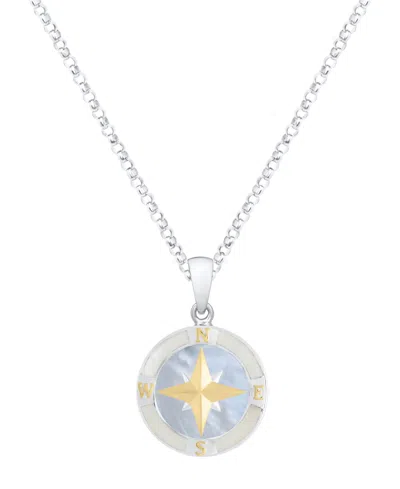 Macy's Blue Pearl Compass Pendant Necklace In Sterling Silver In Metallic