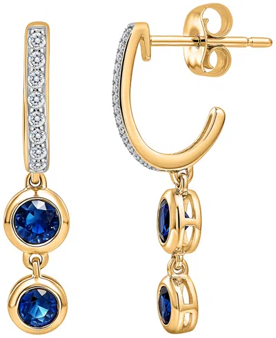Macy's Blue Sapphire (0.76 Ct. T.w.) & Diamond (1/10 Ct. T.w.) Earrings In 10k Yellow Gold