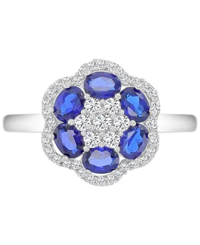 Macy's Blue Sapphire (1.2 Ct. T.w.) And White Sapphire (0.47 Ct. T.w.) Ring In Sterling Silver