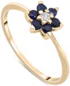 Macy's Blue Sapphire (1/4 Ct. T.w.) & White Sapphire (1/20 Ct. T.w.) Flower Ring In 14k Gold Over Sterling In Blue Sapphire