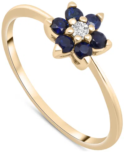 Macy's Blue Sapphire (1/4 Ct. T.w.) & White Sapphire (1/20 Ct. T.w.) Flower Ring In 14k Gold Over Sterling