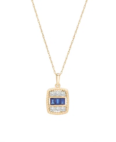 Macy's Blue Sapphire (1/4 Ct. T.w.) And White Sapphire (1/4 Ct. T.w.) Pendant Necklace In 14k Yellow Gold
