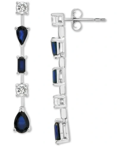 Macy's Blue Sapphire (2 Ct. T.w.) & White Sapphire (3/8 Ct. T.w.) Linear Drop Earrings In Sterling Silver In Blue  White Sapphire