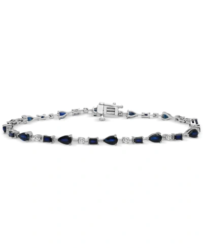 Macy's Blue Sapphire (3-3/8 Ct. T.w.) & White Sapphire (5/8 Ct. T.w.) Mixed Cut Tennis Bracelet In Sterling In Blue  White Sapphire