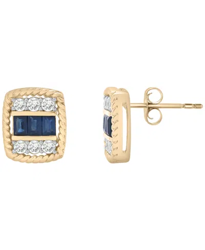 Macy's Blue Sapphire (5/8 Ct. T.w.) And White Sapphire (1/2 Ct. T.w.) Earrings In 14k Yellow Gold