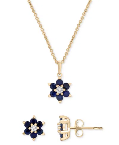 Macy's Blue Sapphire (5/8 Ct. T.w.) & White Sapphire (1/6 Ct. T.w.) Flower Pendant Necklace & Stud Earrings
