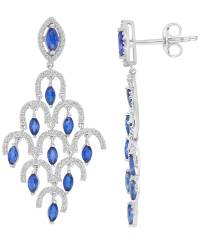 Macy's Blue Sapphire & Diamond Dangling Earrings In Gray