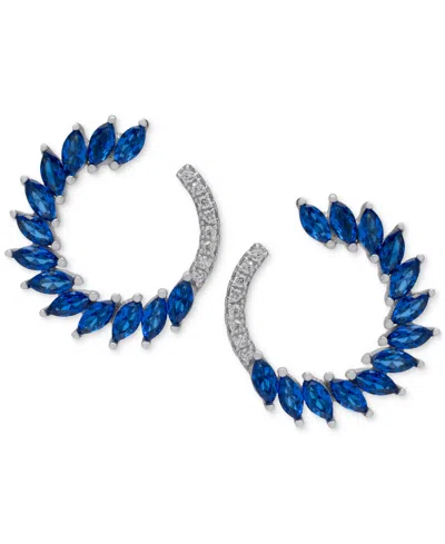 Macy's Blue Spinel (1-1/5 Ct. T.w.) & Lab Grown White Sapphire (1/20 Ct. T.w.) Marquise Spiral Hoop Earring