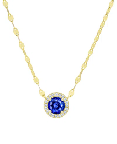 Macy's Blue Spinel (1/3 Ct. T.w.) & Lab Grown White Sapphire (1/10 Ct. T.w.) Halo 18" Pendant Necklace In 1
