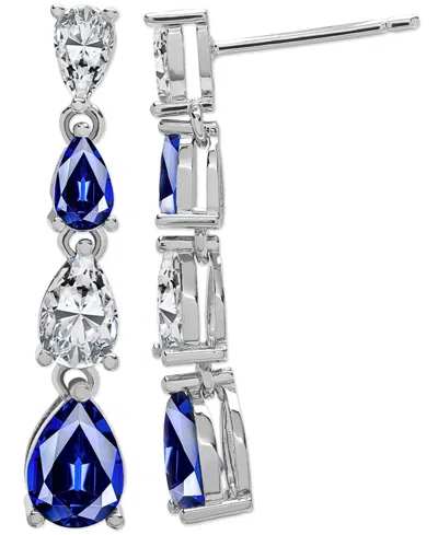 Macy's Blue Spinel (3/4 Ct. T.w.) & Lab Grown White Sapphire (1-7/8 Ct. T.w.) Pear-shaped Linear Drop Earri