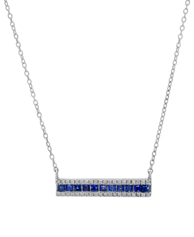 Macy's Blue Spinel (5/8 Ct. T.w.) & Lab Grown White Sapphire (3/8 Ct. T.w.) Bar 18" Pendant Necklace In Ste In Silver