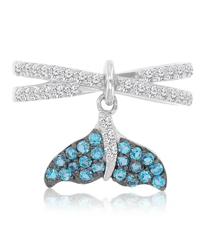 Macy's Blue Topaz (0.62 Ct. T.w.) & Swiss Blue Topaz (0.63 Ct. T.w.) Dolphin Tail Ring In Rhodium Over Ster In Metallic